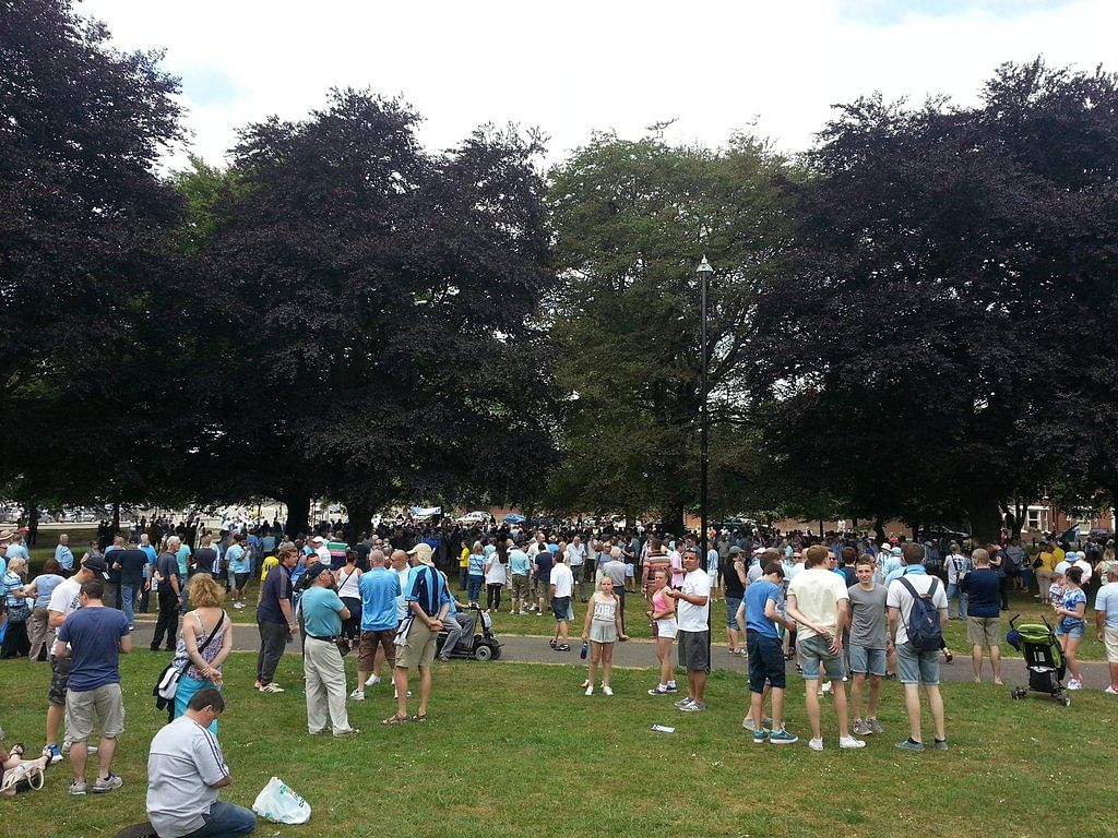 Coventry City fans congregate at Gosford Green park, where the club played it's first-ever game